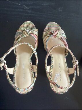 Marc Fisher Multicolor Woven Knot Peep-Toe Sandals